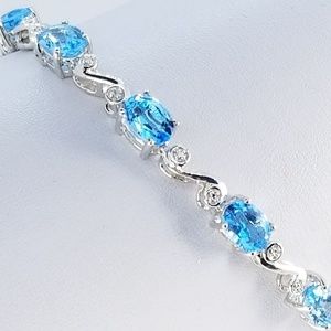 Sterling Silver Blue Topaz Diamond Accent Bracelet